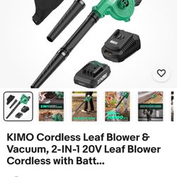 New Never Used KIMO Cordless Leaf Blower & Vacuum, 2-IN-1 20V Leaf Blower Cordless with Batt...
