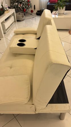 White Sofa bed  with cup holder in good condition 