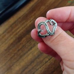 Two Heart Sliver Ring With 925