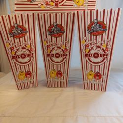 RARE Retro Red & White Striped Orville Redenbachers & M&M Movie Theater Popcorn Bukt set of 4