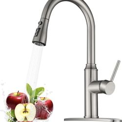 Arofa Grifo de cocina con rociador extraíble, grifo de fregadero de cocina de níquel cepillado de 1 a 3 agujeros, mango único, acero inoxidable de arc