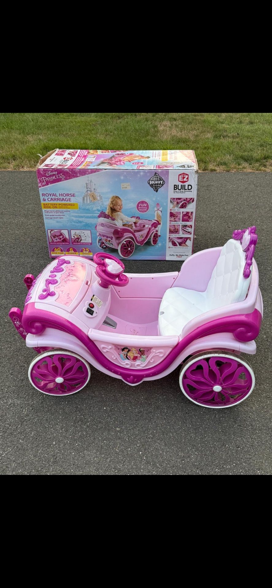 Huffy Disney Princess Horse and Carriage Ride-On Toy, Kids Ages 3+, 6V