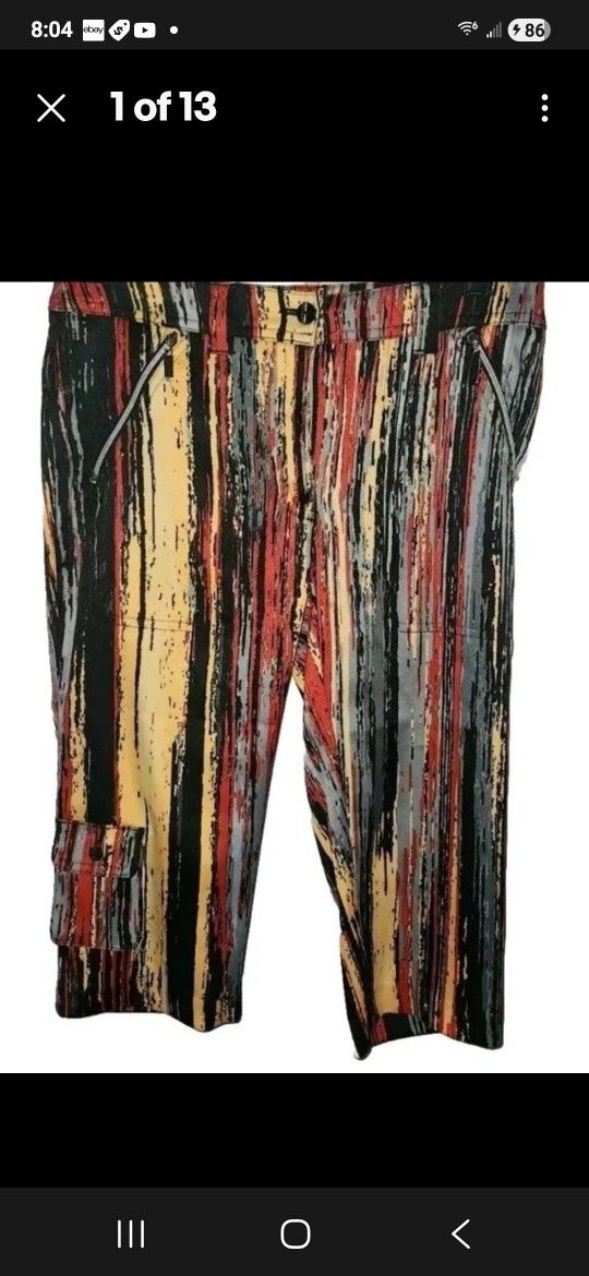 Jamie Sadock Cropped Golf Pants Size 2 Colorful Orange Black Pockets Pickleball