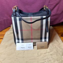 New Authentic Burberry Canterbury House Check & Leather Tote