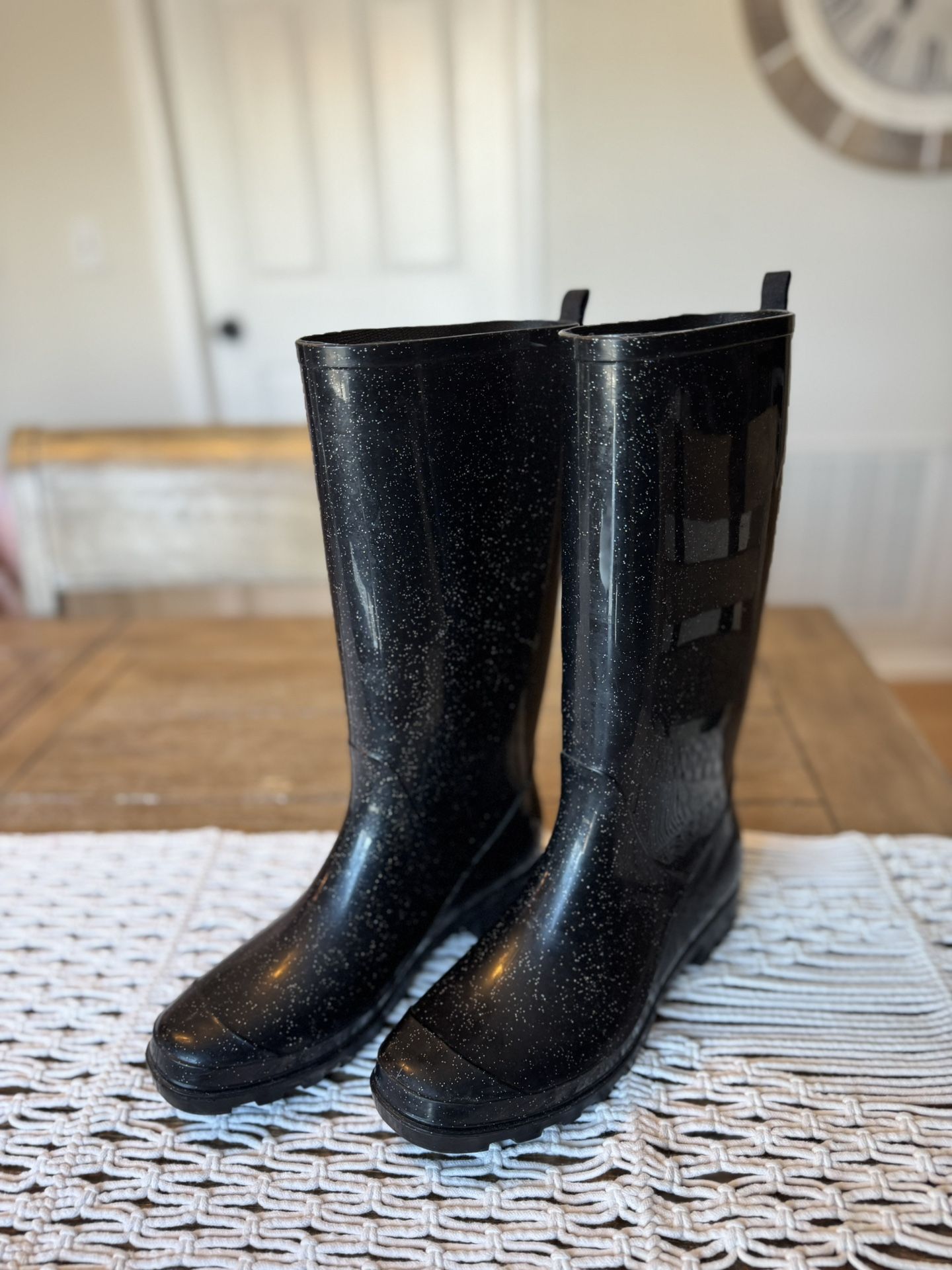 Capelli Black Sparkle Rain Boots - Sz 7