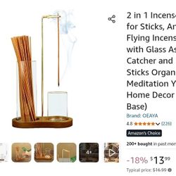 OEAYA 2 in 1 Incense Holder wood base glass ash catcher