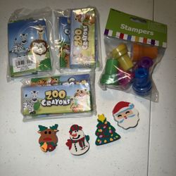 Kids Bundle! Stampers, Christmas Erasers And Booklet/Crayons 3 ALL NEW