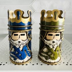  Vintage MCM Fitz and Floyd Set of 2 Paper Mache Wise men / kings nativity candle holders 