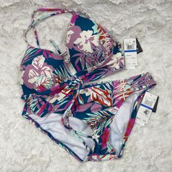 Tropical Bikini Push Up Top Full Coverage Bottoms Set