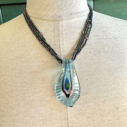 Blue Murano Glass Beaded Pendant Necklace 
