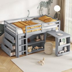 Mireen Twin Size Loft Bed with Pulling-Out Desk, Storage and Drawers