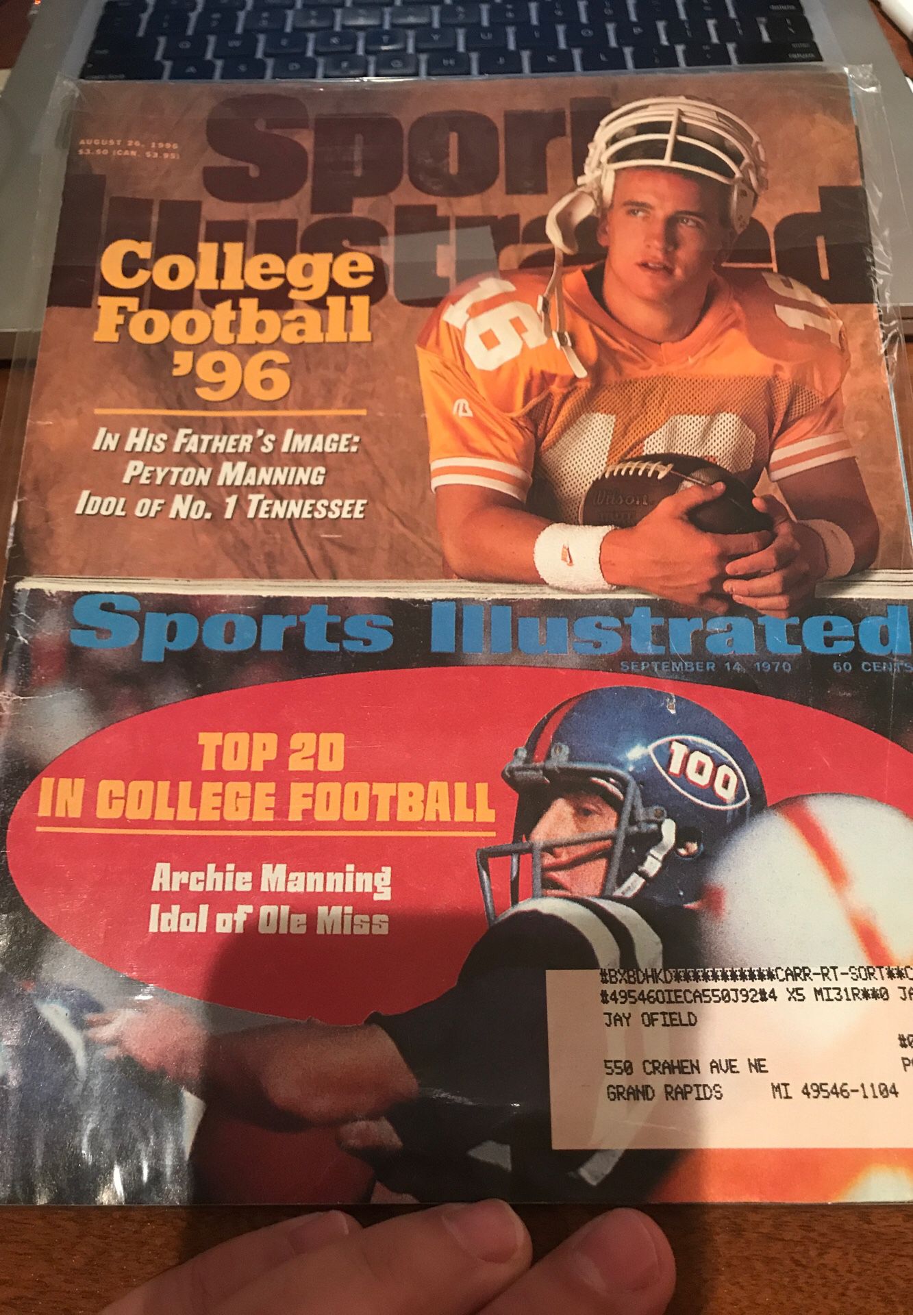 August 28 1996 College Football preview Sports Illustrated Peyton Manning Archie Tennessee Ole Miss