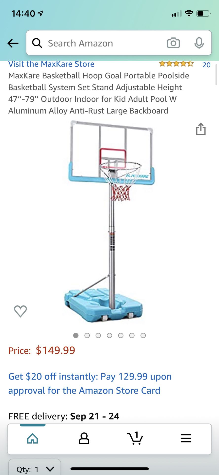 Nib MaxKare Basketball Hoop Goal Portable Poolside Basketball System Set Stand Adjustable Height 47’’-79’’ Outdoor Indoor for Kid Adult Pool W Alumin