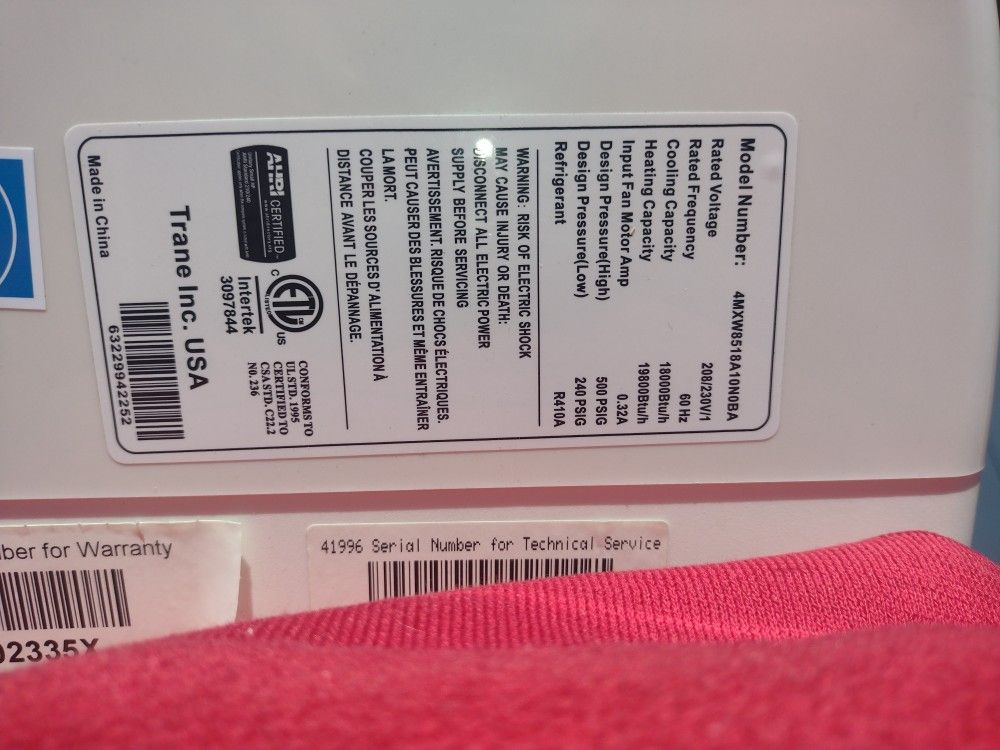 4 Trane Split Refrigeration and Heater Units With Remote Controlls