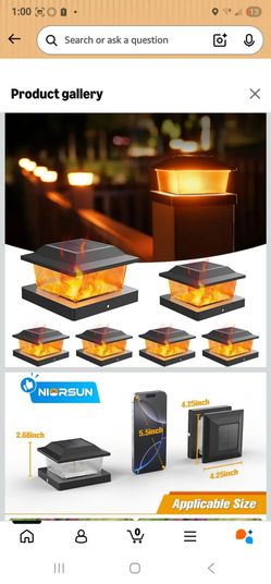 Solar Flame Post Cap Lights Outdoor Waterproof, 4x4 Post Solar Lights with Flickering Flame LED, Fence Posts Solars Light for Deck Patio Garden, 4x4 P