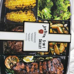 5-in-1 skillet iron ( Jim Beam )  Pro- seasoned cast iron skillet cooks 5 foods simultaneously  Heav