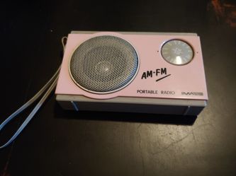 Vintage 80s 80's pink am/FM IMA PORTABLE radio wristlet semi works collectable decor