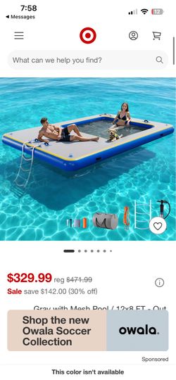 AMERLIFE 12x8 FT Inflatable Floating Dock Platform with Mesh Pool, Ladder & Non-Slip Surface, Gray