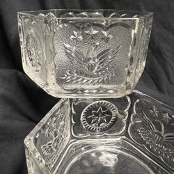 Vintage Indiana Glass Retired Clear Commemorative Eagle Star Dish