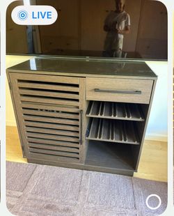 Wine bar/credenza wood with glass top