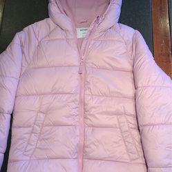 Girls Pink Hooded Winter Coat Puffer Jacket, Fleece Lined, Elastic Waist and Arms for Snug Fit to Stay Warm, Size 14 XL, Machine Washable, Like New