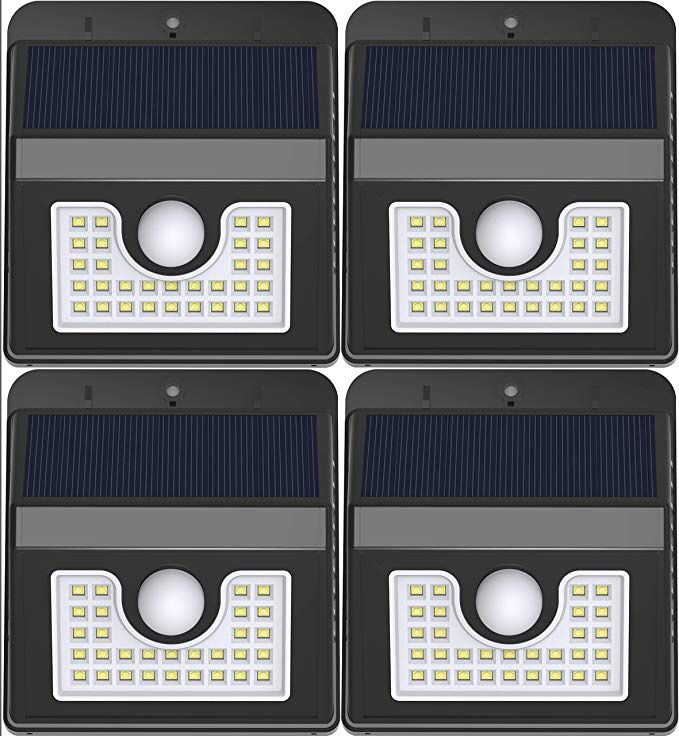 4 pack Solar Motion Sensor Light Outdoor Waterproof Bright 30 LED Wall Mount Security Lights for Garage Door Path Walkway Deck Shed