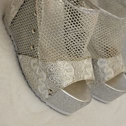 Woman Silver Sandals Platform, wedge Size 245 (8 US) 