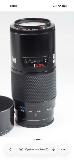 Minolta AF Zoom 70–210mm f/4 (constant aperture) lens.