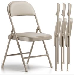 Folding Chairs 4 Pack, PU Leather Padded Folding Chairs