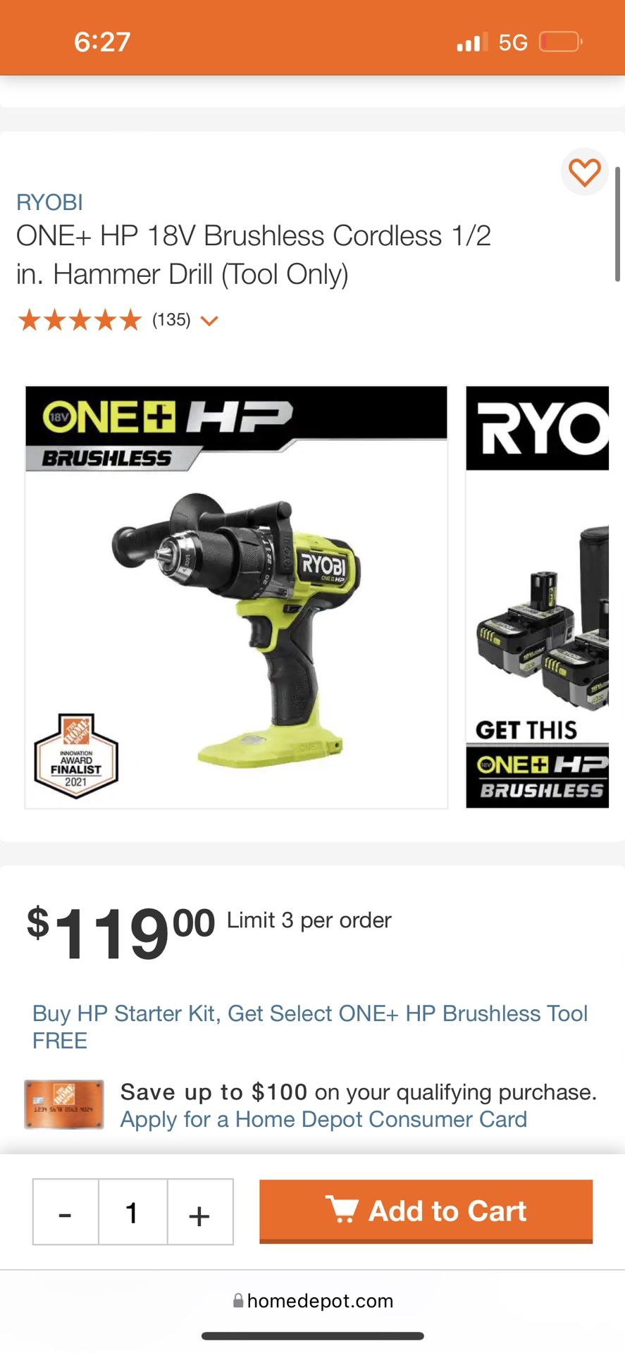 Ryobi 18v Hammer Drill