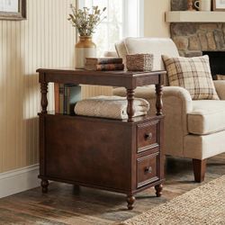 Brand New! Mid-Century End Table / Nightstand/ Side table w/ 2 Drawers & Storage Shelf