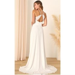LULUS Romantic Inspiration White Sleeveless Faux-Wrap Maxi Dress XS