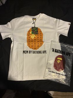 (BEST OFFER)Large Bape MCM orange white shirt w tags & bag