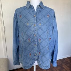 Victoria Jones Women Vintage Blue Embroidered Flowers Jacket 