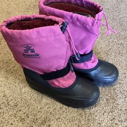 Kids Sz 3 Snow Boots, Pink & Black 