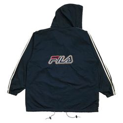 VINTAGE FILA WINDBREAKER JACKET XL MENS BLUE HOODIE SPELL OUT 2PAC RAP FULL ZIP