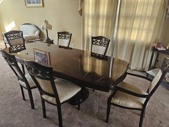 Old English Dinning Room China Cabinet Mahogany Table W/6 Chairs