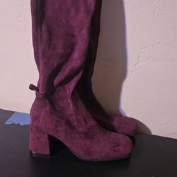 Jeffery Campbell Size 7.5 Maroon Knee High Boots With Zipper And Heel 