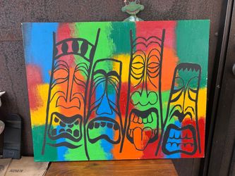 handmade painting of colorful Tiki masks