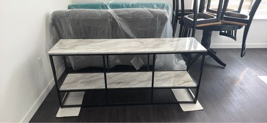 Marble Top Console Table with Black Metal Frame