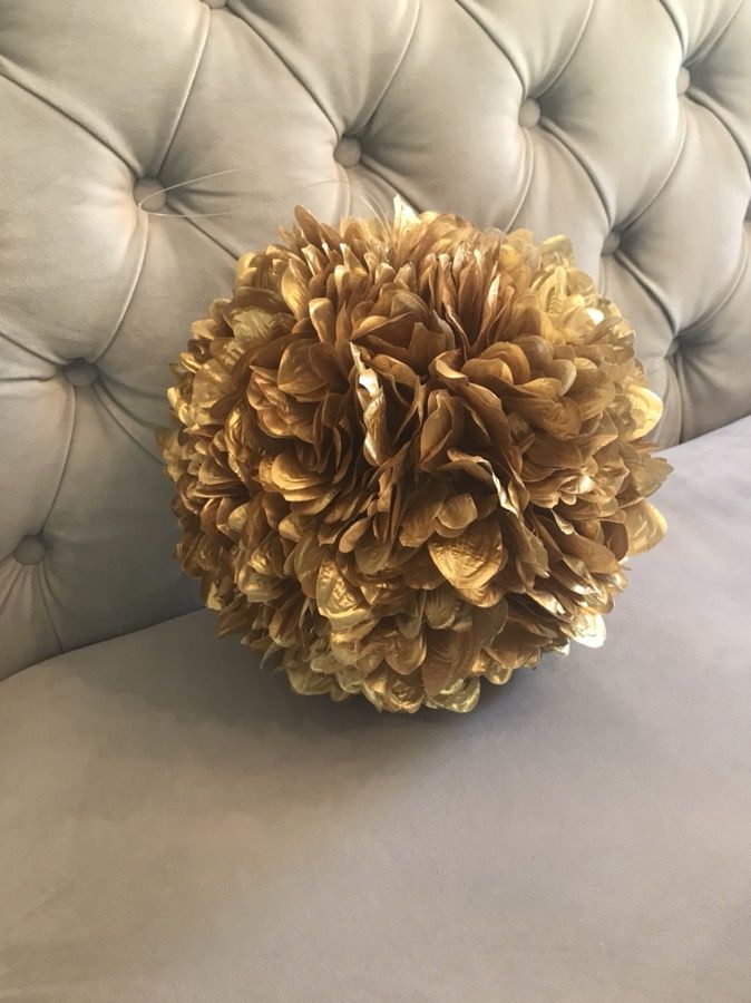 Large Round Gold Flower Topiary Ball Decor