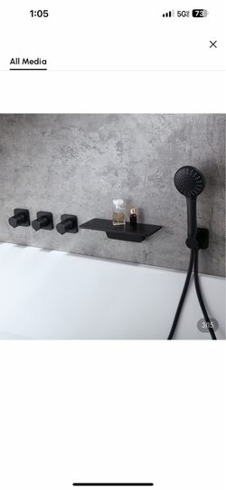 Modern Stylish Wall-Mount Waterfall Bathtub Faucet With Hand Shower In Matte Black Solid Brass Sh 48
