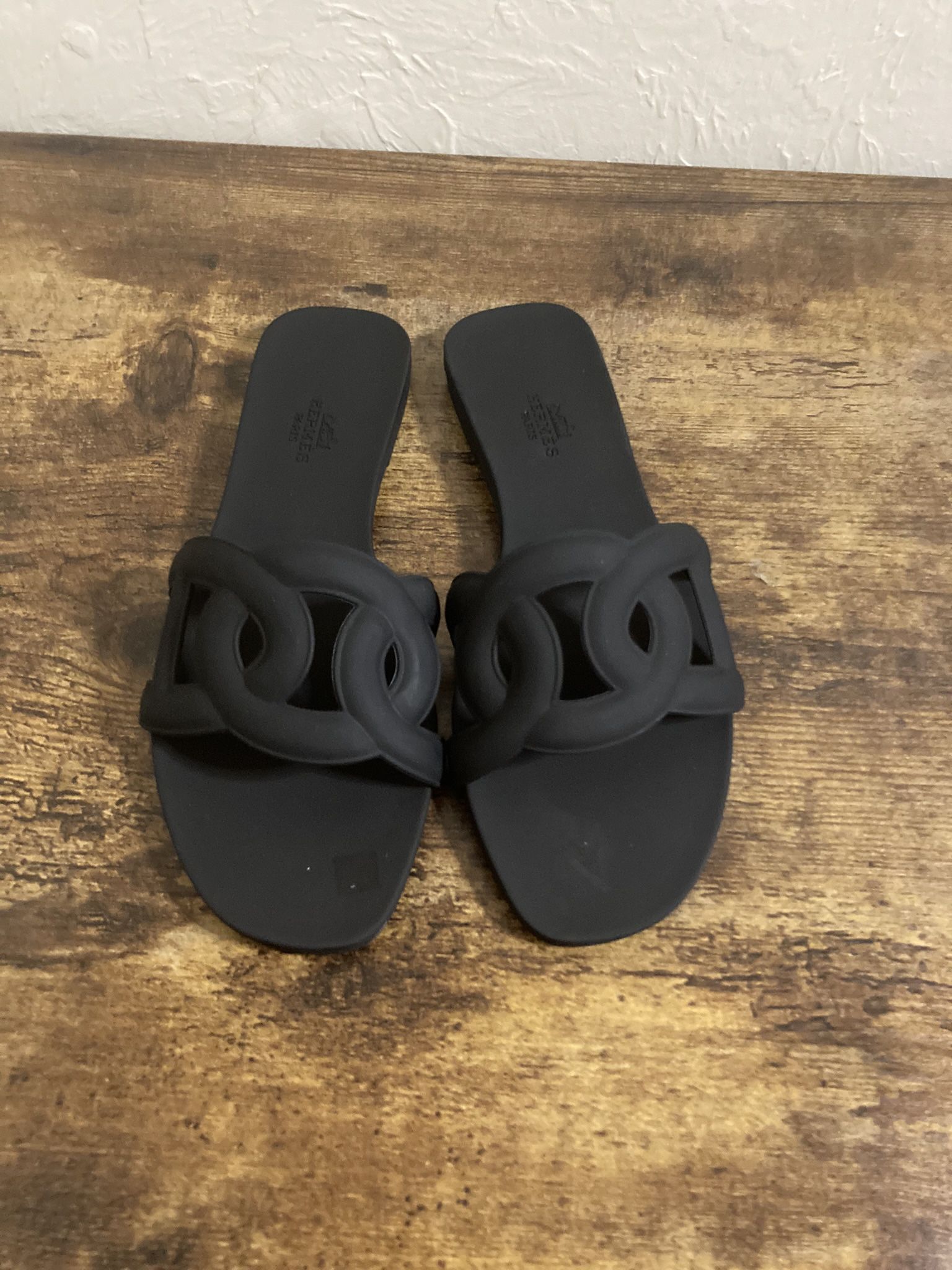 Hermes Aloha Sandals 37 Ladies Black Chaine D'ancre EU Size 37 US 7