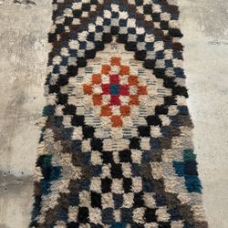 Vintage Moroccan Checkered Runner Rug