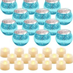 Rtteri 16 Set Votive Candle Holders Centerpiece Table Decorations Speckled Mercury Glass Votive Candle Holders with Tea Lights Birthday Party Decorati