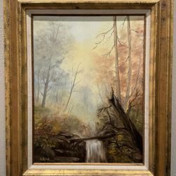 Amazing Impressionist Forest Waterfall Oil Painting by Cal. Artist Lilly Klink