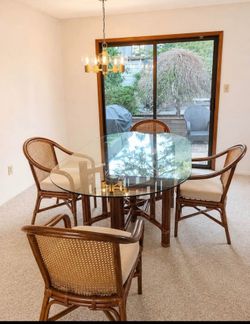 Vintage dining table with glass table