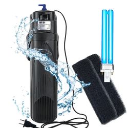 COOSPIDER Aquarium Filter Sun JUP-01 for 40-80 Gallon Tank Clear, U-V Fish Tank Green Clean Machine Submersible Pump w/ 1 Spare Bulb + 2 Replace Filte