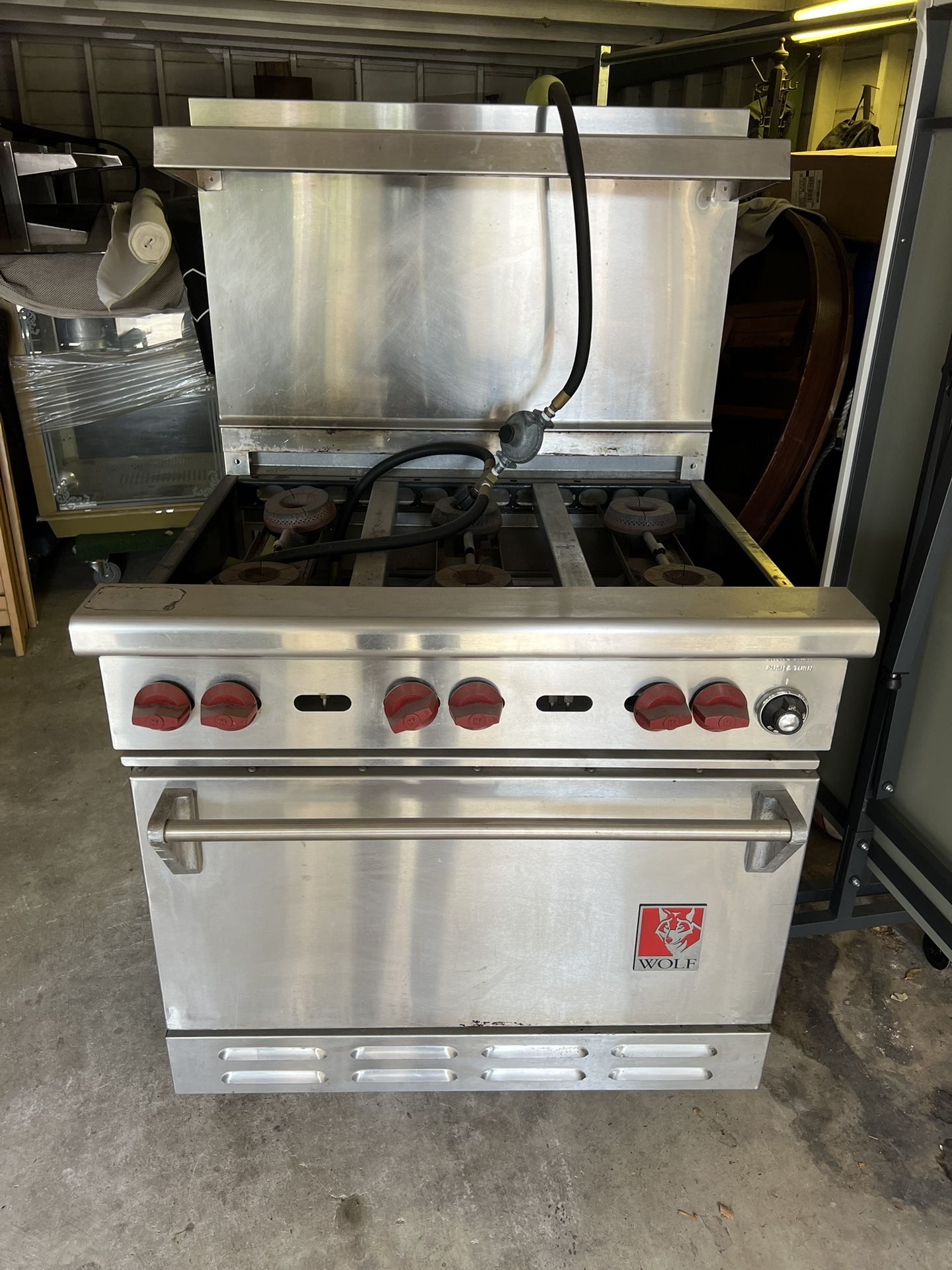 Six burner Wolf stove with oven