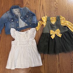 Girls 6mts Oshkosh Denim Jacket and Dress, Dress with Long Sleeve shirt 